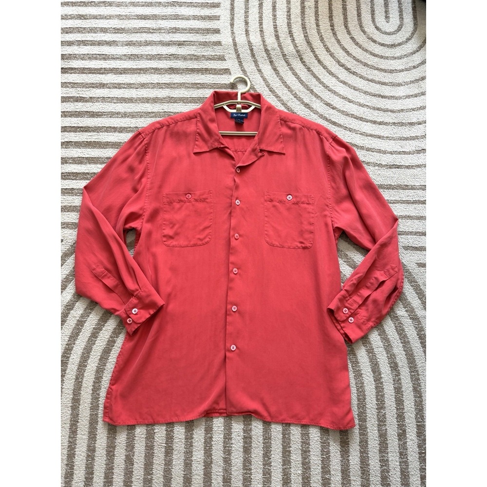 Paul Fredrick 100% Silk Button Down Shirt Mens XL Red Collared Long Sleeve